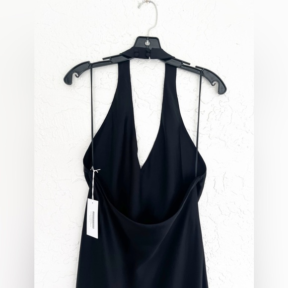 NWT Reformation Meral Black Satin Slip Dress Halter High Slit Womens Size Large - Picture 7 of 10